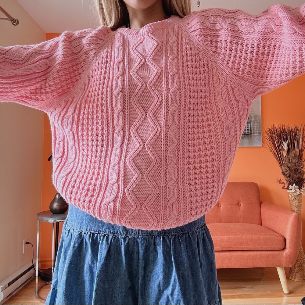 ❌SOLD Vintage 90s dollcore cable knit oversized ribbed french parisian jumper - Picture 2 of 8